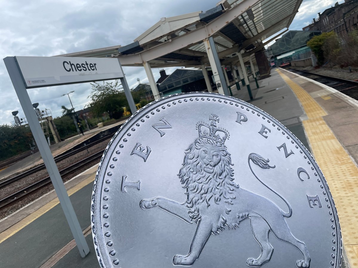 Image shows 10p promo coin at Chester station