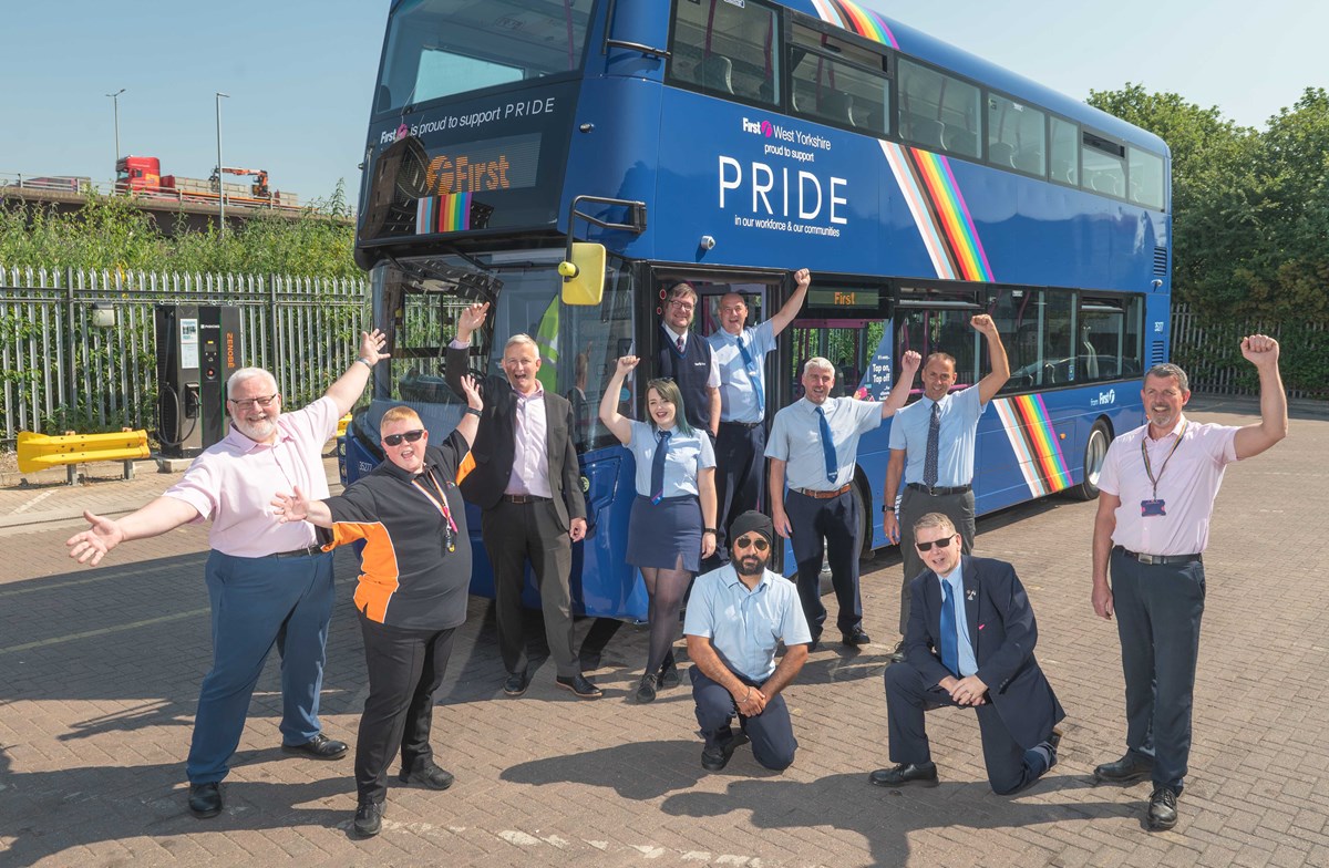 First Bus Leeds depot team with Pride bus 3