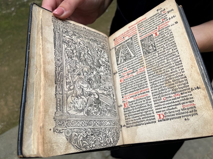 Kirkstall Missal: One of the ornate pages inside Leeds Central Library's Missale ad usum Cistercienci. Printed in Paris in 1516, the book is believed to have once belonged to the monks of Kirkstall Abbey and remarkably, it still contains notes and passages they delicately wrote by hand.