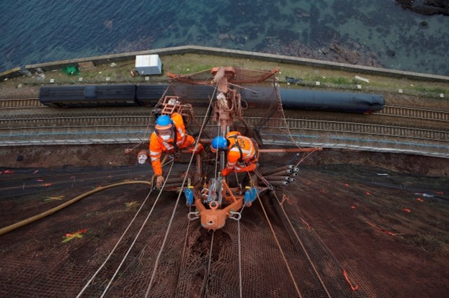 Railway upgrade plan proposed for line between Exeter and Newton Abbot: Taking samples of the cliffs at Teignmouth