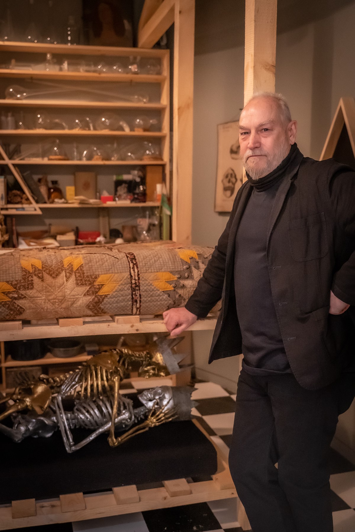 Professor Robert Williams, inside his Alchemist's Shack, pictured at Aldrich Contemporary Art Museum, USA - February 2023
PICTURE CREDIT: Aldrich Contemporary Art Musum/Gloria Perez