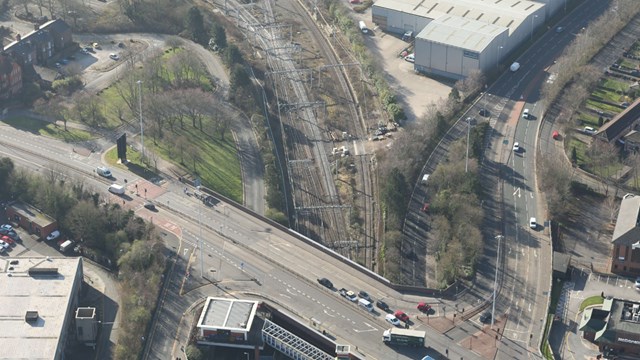 Check before you travel ahead of Greater Manchester weekend railway drainage upgrades: Salford Crescent aerial view