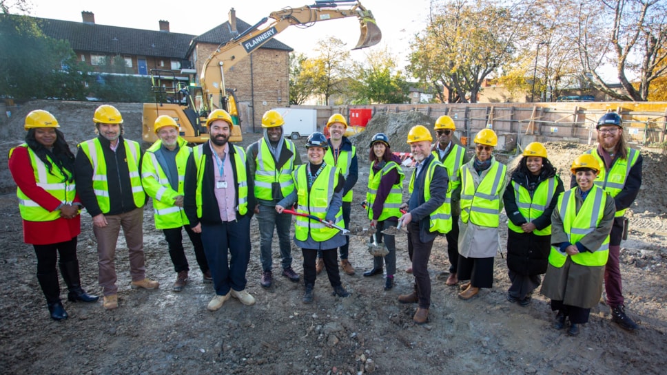 Mayor of Hackney, with ward councillors and council officers breaking ground at Pedro Street in Clapton