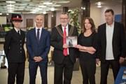 University staff Professor Anthony Caleshu and Paul Honeywill with Nathalie Denzey and Cllr Davey