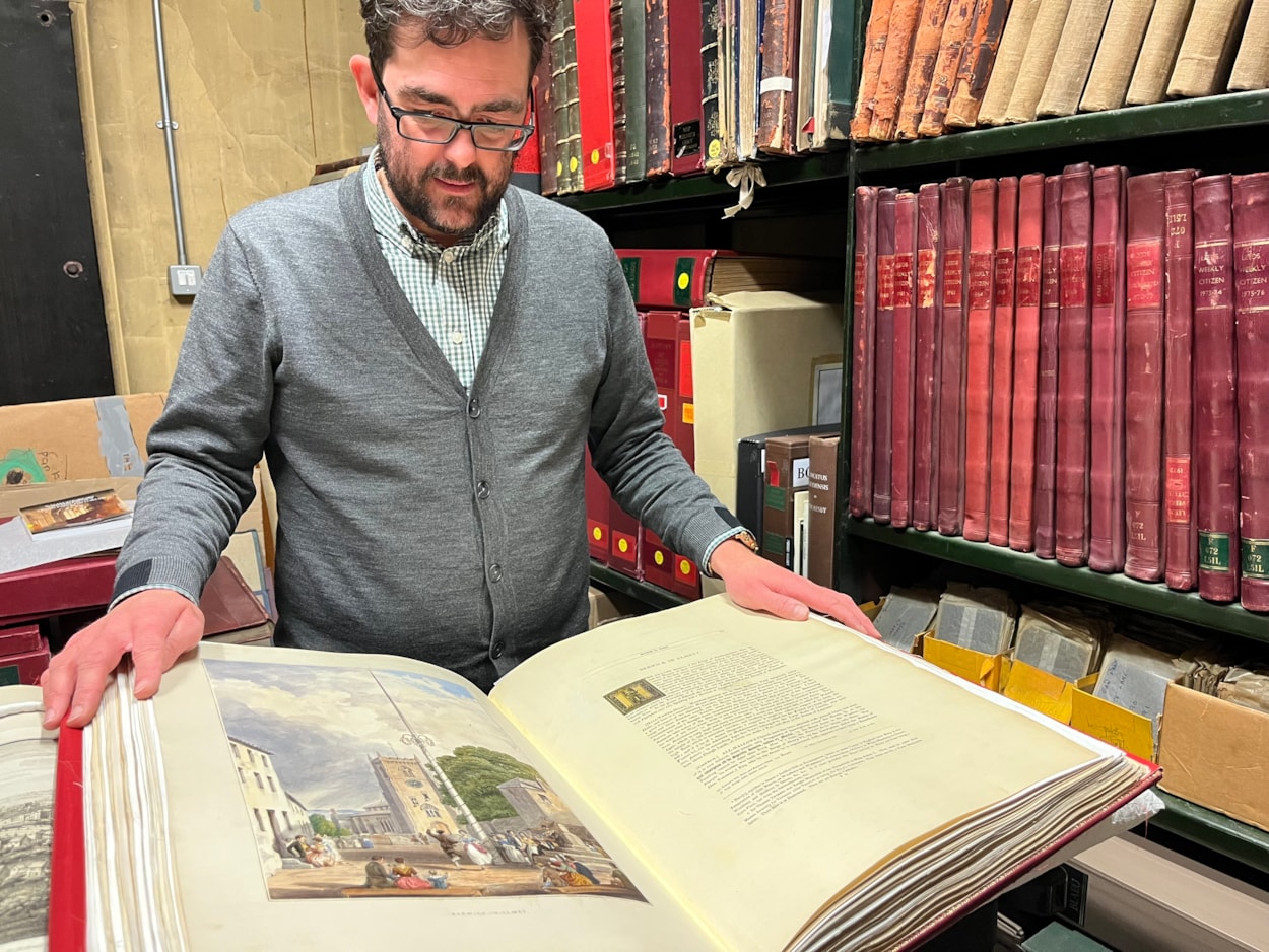 Leeds histories: Librarian Antony Ramm with one of William Boyne's works.
The culmination of his life’s work, Boyne’s collection of seven huge folios is also part of the library’s collection and includes magnificent images of locations including Temple Newsam and Kirkstall Abbey, genealogies, notable antiquities, coats of arms and maps of the city.