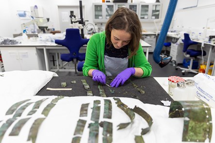 Conservator Bethan Bryan working on the Roman arm guard. Photo (c) Duncan McGlynn (2)