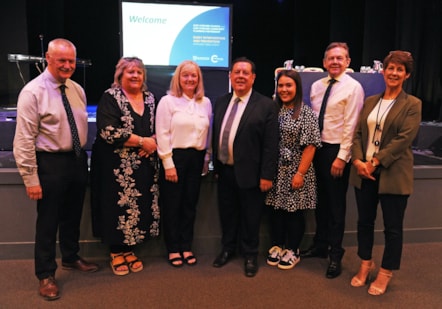 LtoR Eddie Fraser, Pamela Smith, Margarita Morrison, Councillor Douglas Reid, Aimee Sharpe, Joe McLachlan and Fiona McKenzie