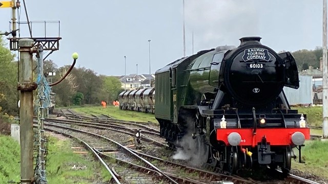 Rail industry comes together to enable Flying Scotsman visit to the south west: Today marked the first time that Flying Scotsman was turned around using the St Blazey turntable