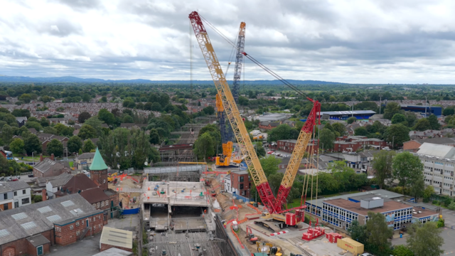 Drone still of work at Greek Street: Drone still of work at Greek Street