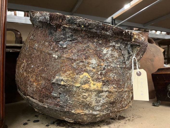 Cauldron: The cauldron was originally discovered in a cellar in Chapeltown in 2012 after workers came to investigate a peculiar dripping sound which the resident could not locate.
Removing a wall, they discovered what appeared to be a petrified object which was later identified as a metal cauldron, sealed behind the wall in what is believed to have been part of an ancient practice designed to protect the house and its residents from malign or supernatural forces.