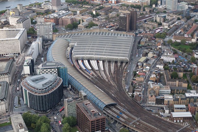 More trains and more seats as Network Rail / South West Trains Alliance kicks off five-year £1.2bn programme in South West: Waterloo station aerial view 4 (October 2010)