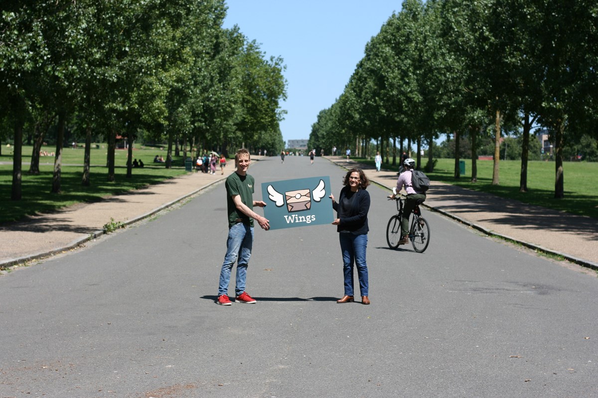 Wings founder Rich Mason and Cllr Asima Shaikh (R) launch new ethical food delivery service Wings