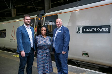 L-R: Head of Stations and Passenger Experience for West Coast South at Network Rail, Simon Bennet, Asquith's daughter Maria Xavier and Avanti West Coast Managing Director, Andy Mellors