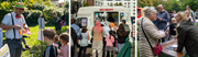 'Party for' montage: Photo on the left shows an entertainer creating a a balloon animal for children. Middle photo shows people queuing at an ice-cream van. Right photo shows a resident giving their views on housing plans.