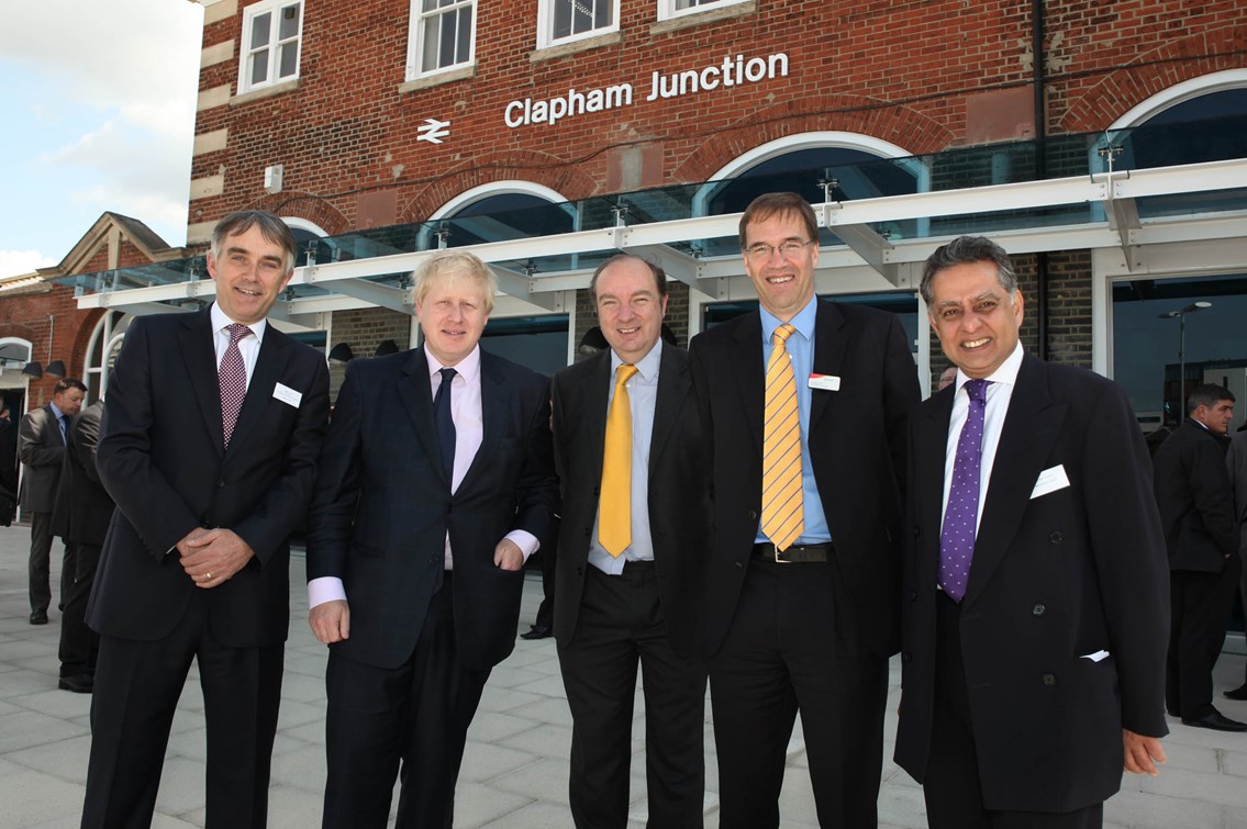 Clapham Junction: From left: Robin Gisby, Network Rail’s director of operations and customer services; The Mayor of London Boris Johnson; Transport Minister, Norman Baker; Andy Pitt, managing director, South West Trains; Councillor Ravi Govindia, leader of Wandsworth Council