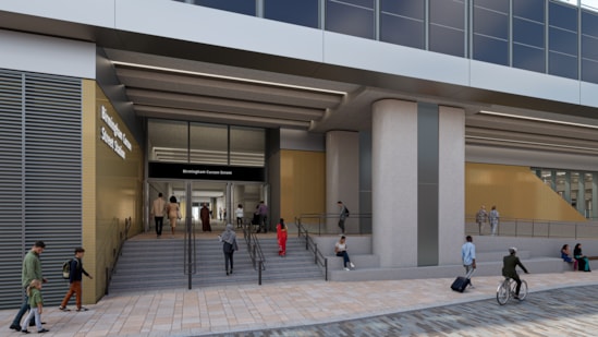 Visualisation showing the southern side enrance at the eastern end of the new Curzon Street station