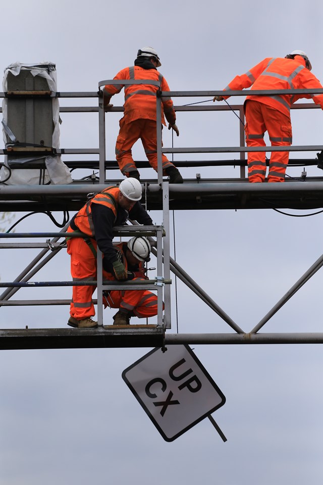 Easter 2015 Work on the signals above the former  Up Charing Cross line, remodelled to allow for viaduct demolition this year