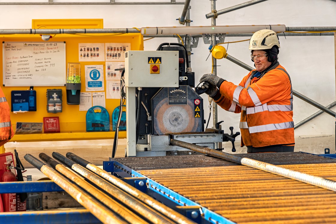 Rebar facility at Copthall Tunnel site-3: HS2 has set up a rebar threading facility to address materials shortages at its Copthall tunnel construction site in Hillingdon - creating jobs, cutting waste and reducing lorry movements. The new facility will make 92,000 rebar couplers, needed to construct the Copthall tunnel.