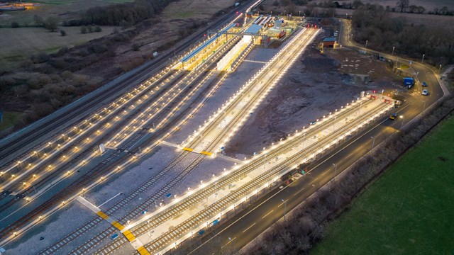 Twilight drone shot of new sidings at Banbury depot 3: Twilight drone shot of new sidings at Banbury depot 3