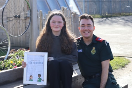 Lucie Raine with paramedic Nathan Patterson