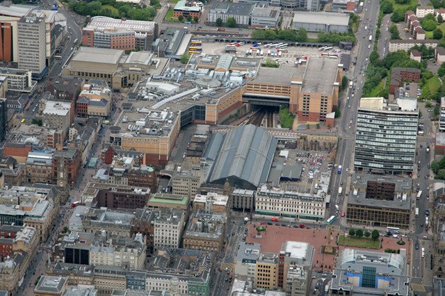 NETWORK RAIL KICKS OFF SEARCH FOR DEVELOPMENT PARTNER FOR GLASGOW’S QUEEN STREET STATION: Glasgow Queen Street - aerial view
