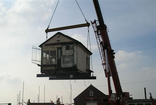 Hademore Signal Box on the move: Hademore Signal Box on the move to Chasewater Railway