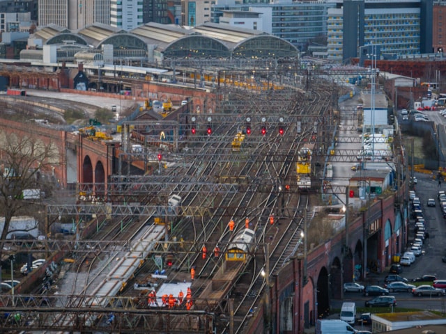 Aerial shot during Manchester Piccadilly track upgrades Feb 2026: Aerial shot during Manchester Piccadilly track upgrades Feb 2026