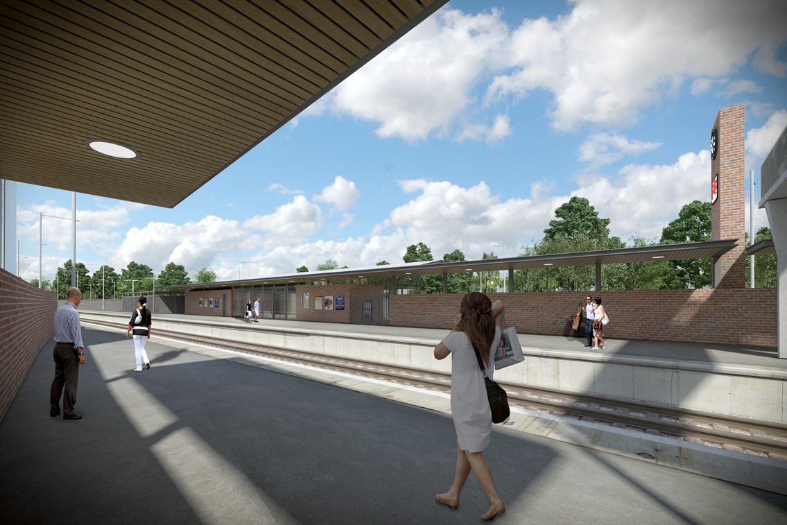 Wokingham Station Upgrade - Platform View: An eye-catching new station building at Wokingham will provide more modern facilities and a better end-to-end journey experience for passengers.