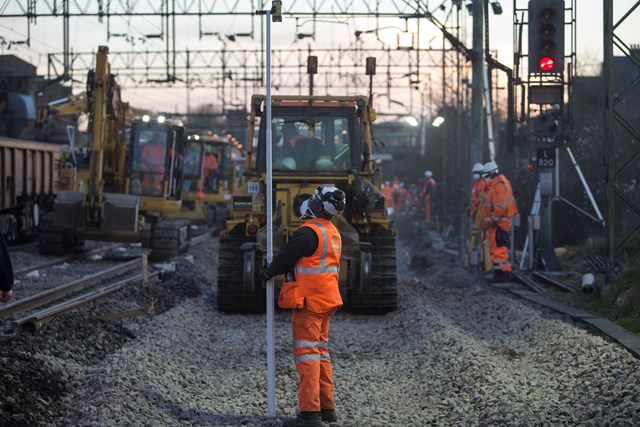 Engineers working to improve the railway at Witham, March 2015
