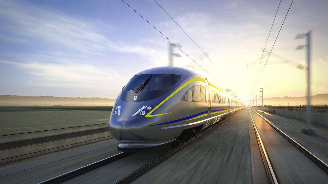 CGI of a High Speed train in California - courtesy California High-Speed Rail Authority: Rendering of a high speed train on California's high speed railway. Picture: California High-Speed Rail Authority