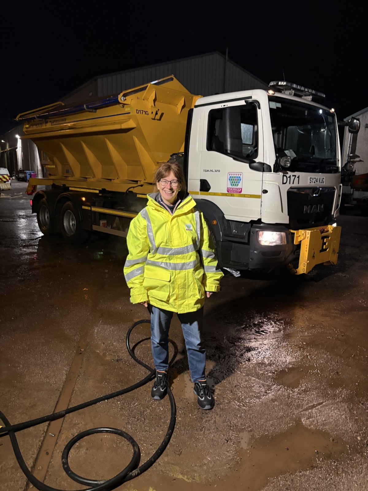 Council Leader, Cllr Kathleen Robertson with gritter December 2025