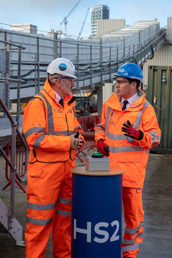 HS2 Minister Huw Merriman officially launches the West London spoil conveyor at HS2's Old Oak Common site-3: L-R Huw Edwards, Project Client Director, HS2 Ltd, Huw Merriman MP, Minster for Rail