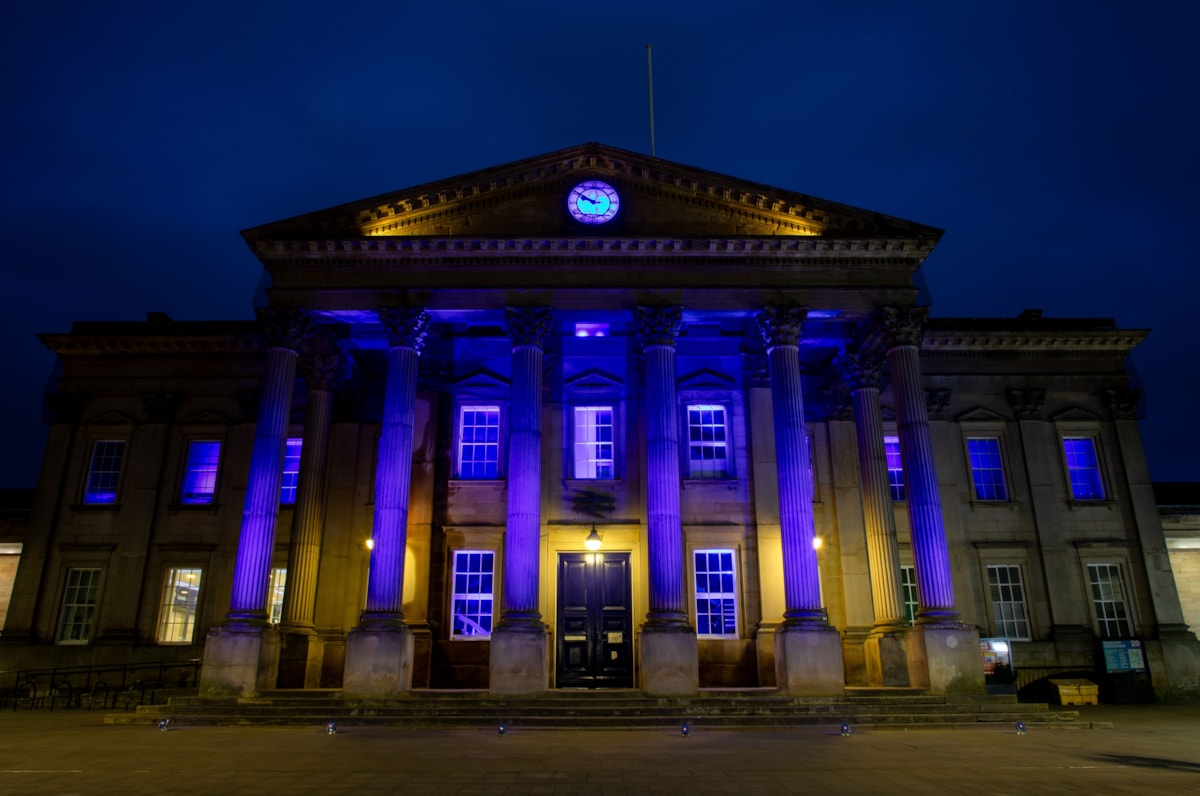 TransPennine Express (TPE) lights up the iconic Huddersfield Train Station in a vibrant blue in support of charity, Shine a Light and Neurofibromatosis Awareness Day 2