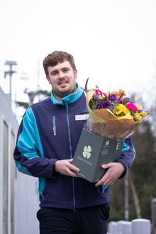Kieron Clarke with flowers: Kieron Clarke with flowers