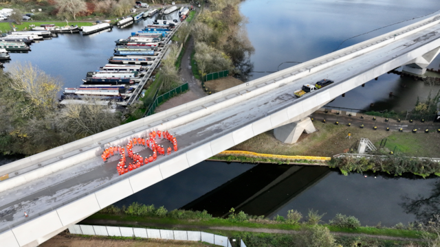 HS2 celebrates Railway 200 at newly built Colne Valley Viaduct: HS2 staff are pictured celebrating two centuries of rail.