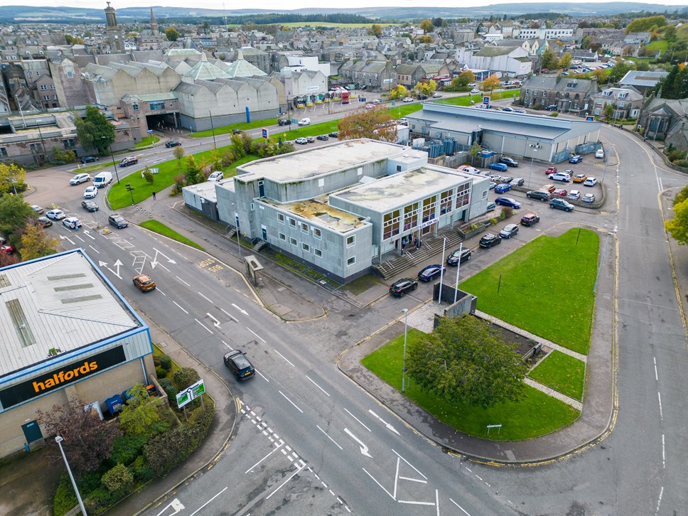 Drone photo of Elgin Town Hall and surrounding land provided by LDN Architects.