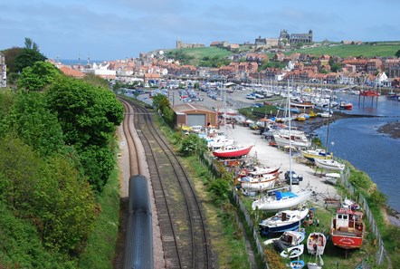 This image shows the view from the railway line to Whitby
