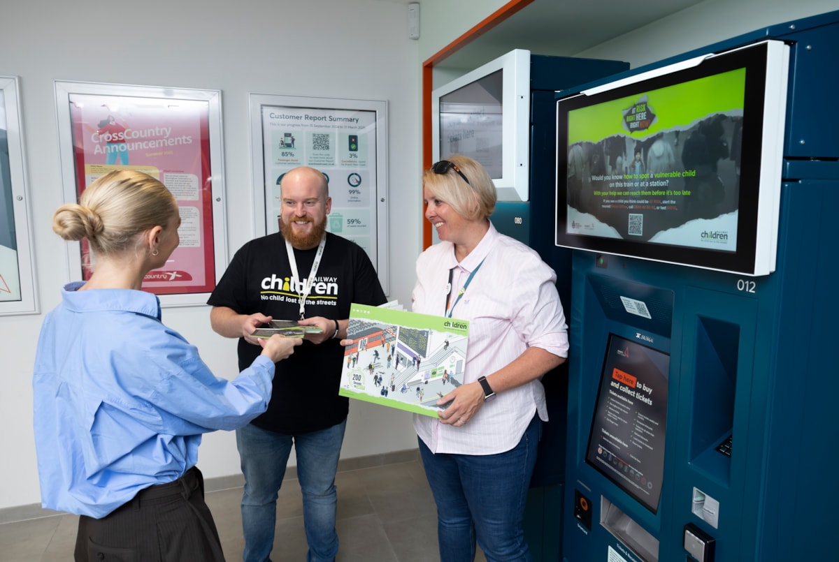 Left to Right: Joe Clay (Safeguarding Partnerships Manager at Railway Children) and Natalie Richbell-Beer (Avanti West Coast Safeguarding and Crime Manager) distributed educational safeguarding materials to customers as part of the Day of Action.