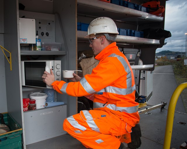 Engineer using van mess facilities