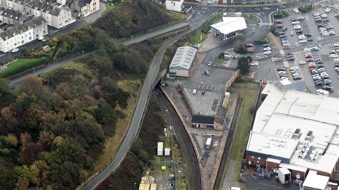 Aerial shot of Whitehaven station and Northern tunnel portal