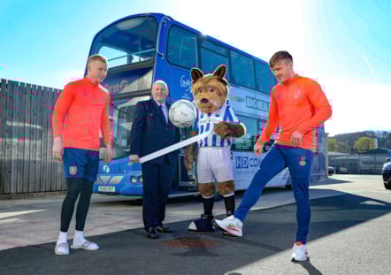 (L-R) Jacob Chapman 2nd team, Richard Stones bus driver, Terry the mascot and Danny Grant 2nd team 1