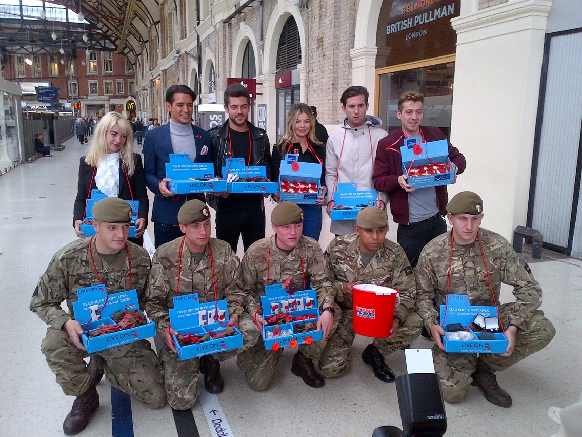Made in Chelsea cast members at London Victoria: 2015 Poppy Day
