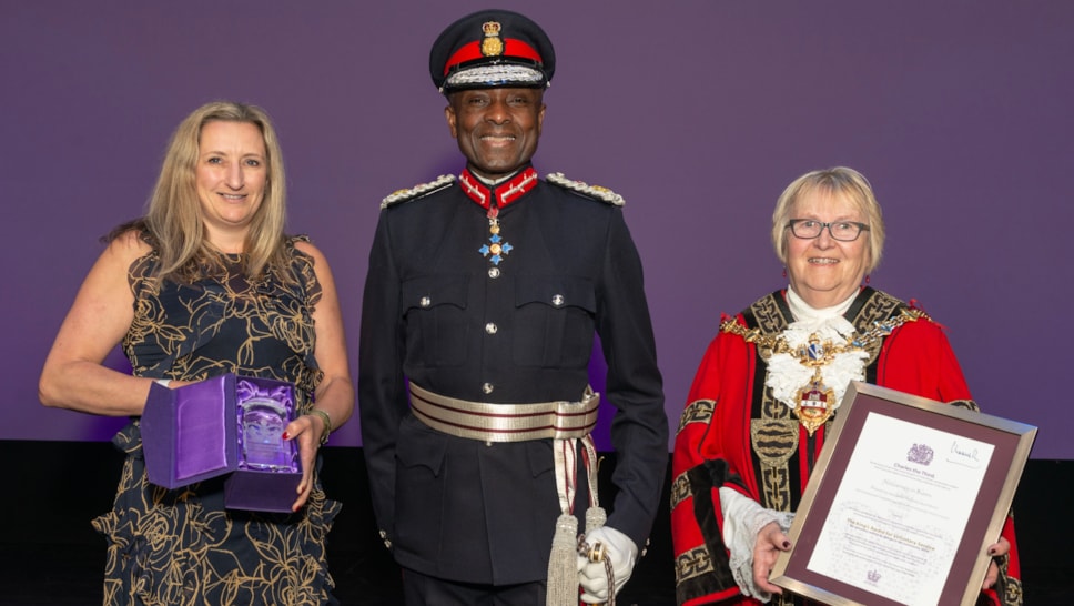 Cllr Hilary Bills, the Mayor of Dudley, with Eve O'Connor of Halesowen in Bloom and Derrick Anderson