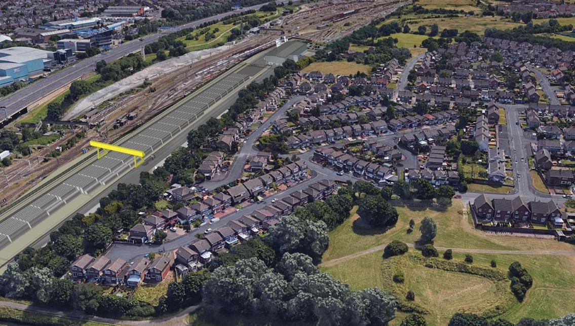 Aerial view of proposed Bescot sleeper facility