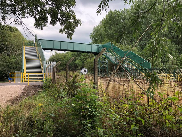 View from playing fields of new Bamber Bridge railway footbridge