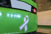 Tram showing white ribbon: Tram showing white ribbon