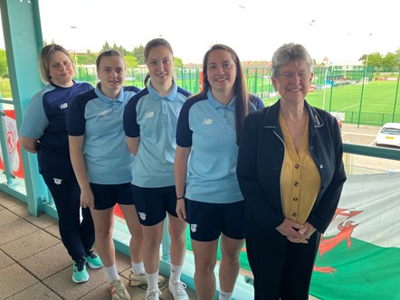 MSJCW Jane Hutt with Cardiff City FC Women players