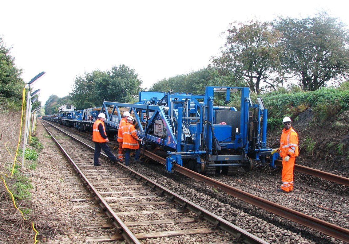 Norfolk Branch Lines engineering work: Engineering work takes place in the Brundall area during the £4.5 million track renewal project