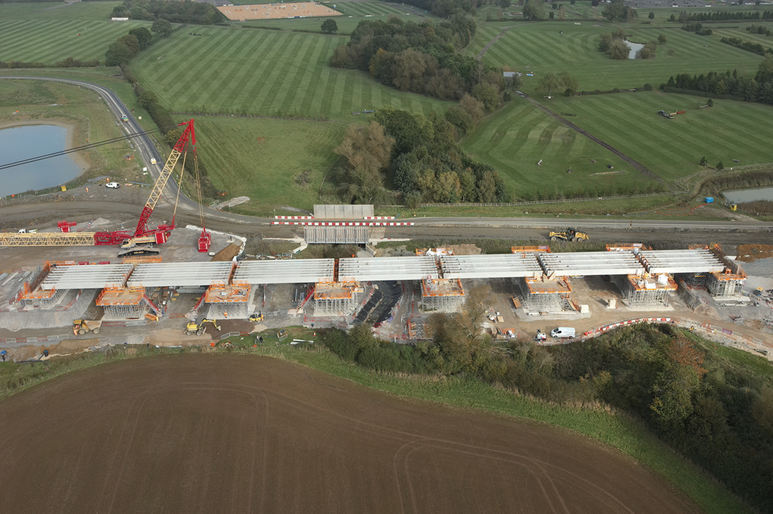 Highfurlong Brook beams in position side view Nov 2023