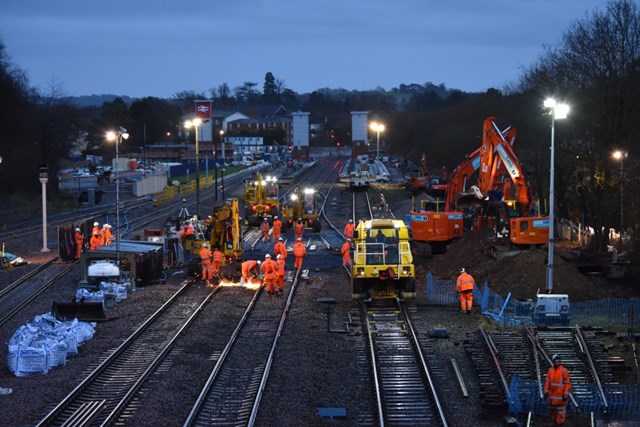 Work ongoing during construction of Bromsgrove station